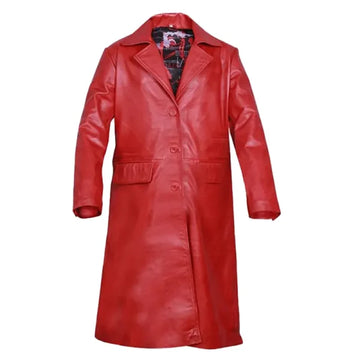 Red Leather Trench Long Coat