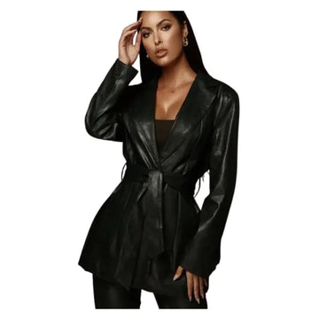 Women Faux Leather Blazer