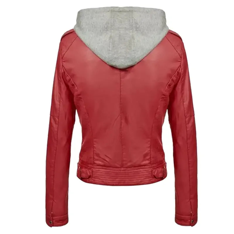 Women's Slim Fit Hooded Leather Jacket