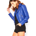 Women Biker Blue Leather Jacket