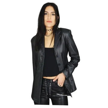 Women Black Lambskin Leather Blazer