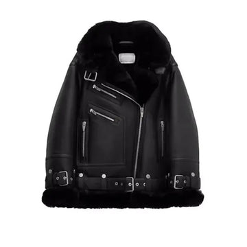 Women Moto Shearling Jacket