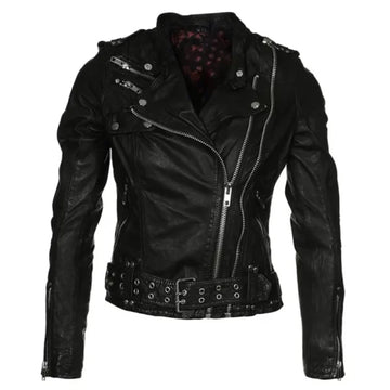 Women Sheepskin Leather Biker Jacket