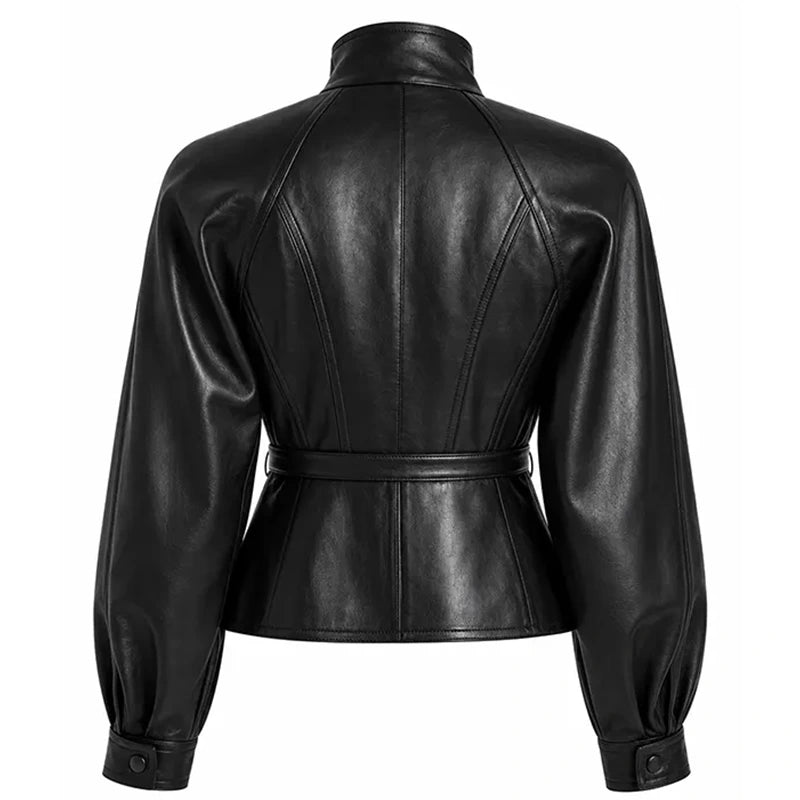 Women's Black Cropped Leather Pilot Jacket