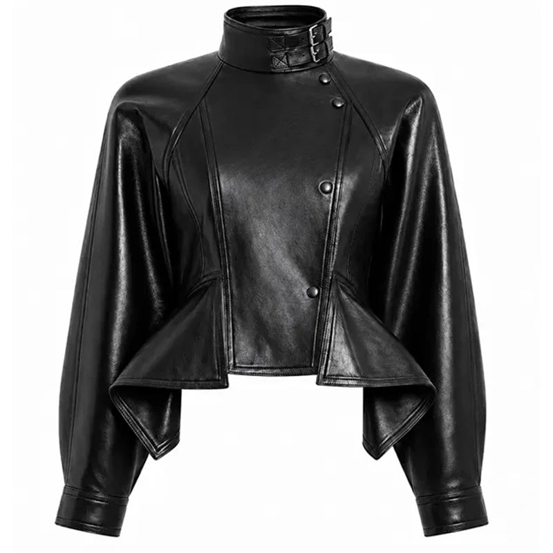 Women's Black Cropped Leather Pilot Jacket