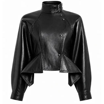 Women's Black Cropped Leather Pilot Jacket