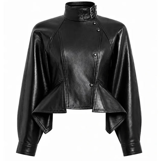 Women's Black Cropped Leather Pilot Jacket