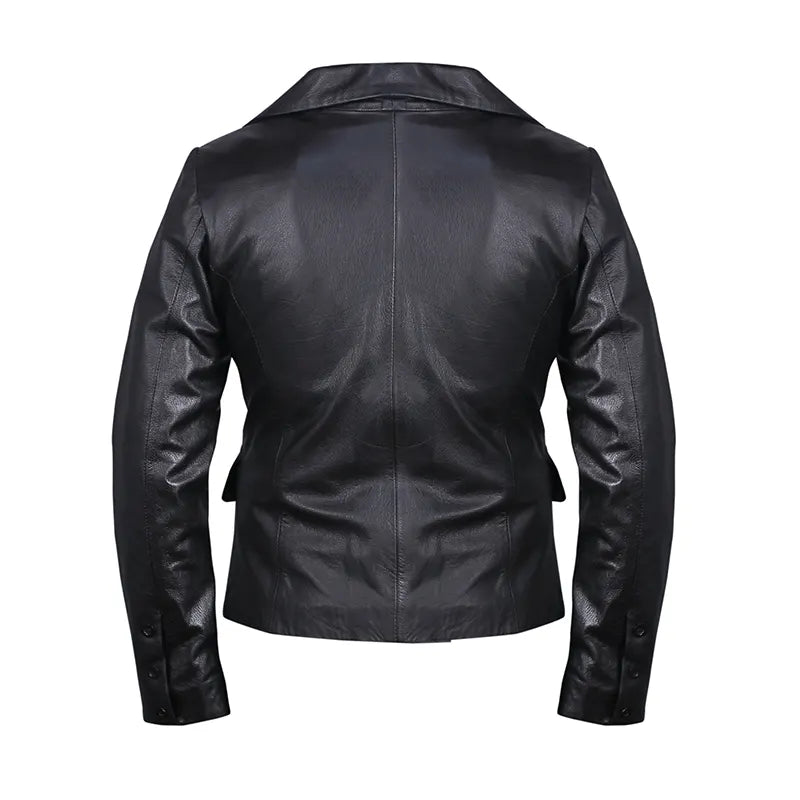 Women's Double-Breasted Black Leather Blazer