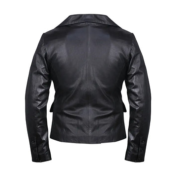 Women's Double-Breasted Black Leather Blazer