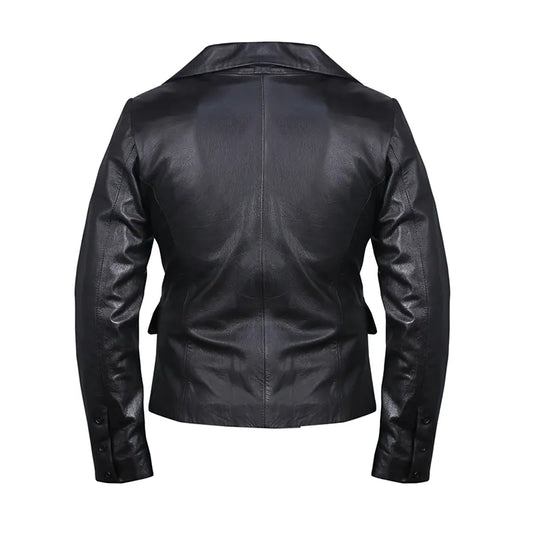 Women's Double-Breasted Black Leather Blazer