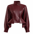 Women's Burgundy Cropped Leather Pilot Jacket