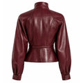 Women's Burgundy Cropped Leather Pilot Jacket