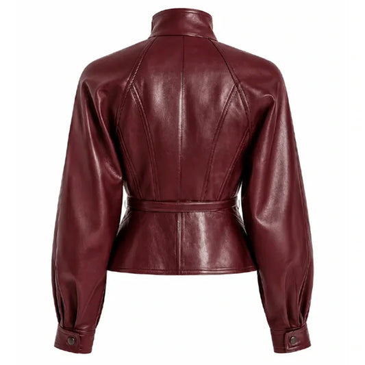 Women's Burgundy Cropped Leather Pilot Jacket