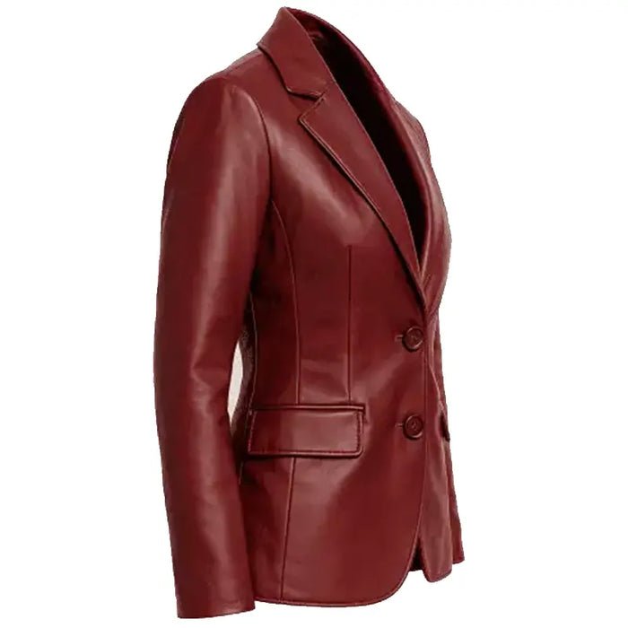 Women’s Burgundy Maroon Lambskin Leather Blazer