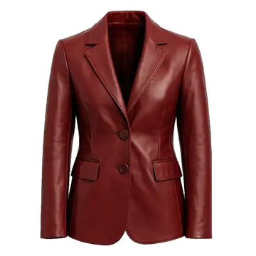 Women’s Burgundy Maroon Lambskin Leather Blazer