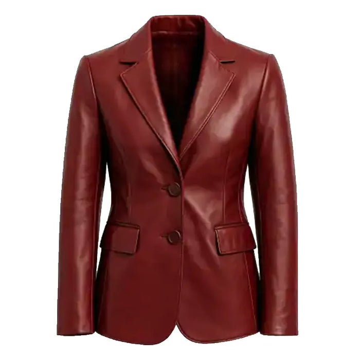 Women’s Burgundy Maroon Lambskin Leather Blazer