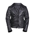 Women's Double-Breasted Black Leather Blazer