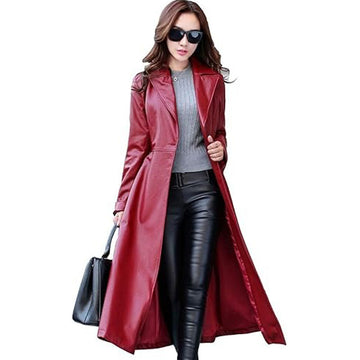 Women’s Lambskin Leather Trench Jacket Over Coat