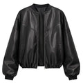 Women's Oversized Black Faux Leather Bomber Jacket