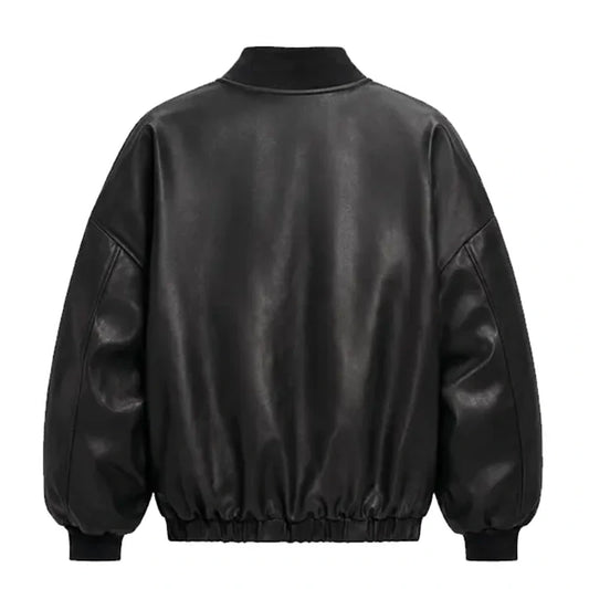 Women's Oversized Black Faux Leather Bomber Jacket