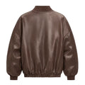 Women's Oversized Brown Faux Leather Bomber Jacket
