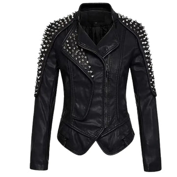 Women's Punk Style Studded Leather Jacket