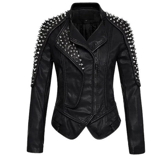 Women's Punk Style Studded Leather Jacket