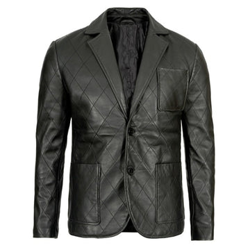 Elton Men’s Quilted Black Real Leather Blazer