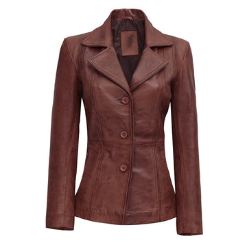 Women’s Cognac Brown Leather Blazer