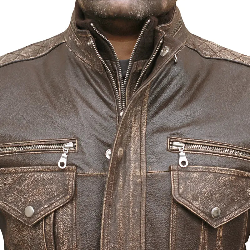 Men's Biker Cafe Moto Racer Brown Genuine Leather Jacket