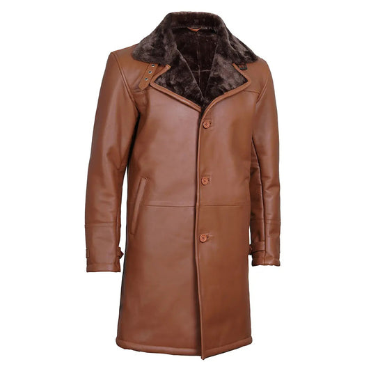 Men’s Dark Brown Cognac Leather Shearling Coat