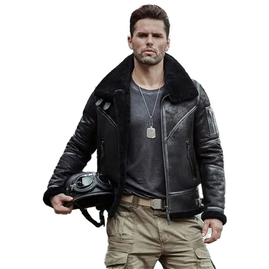 Aviator Winter Coat Fur Bomber Leather Jacket