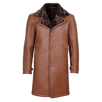 Men’s Dark Brown Cognac Leather Shearling Coat