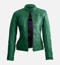 Women Green Quilted Stylish Premium Leather Jacket