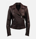 Women's Biker Leather Jacket Dark Brown