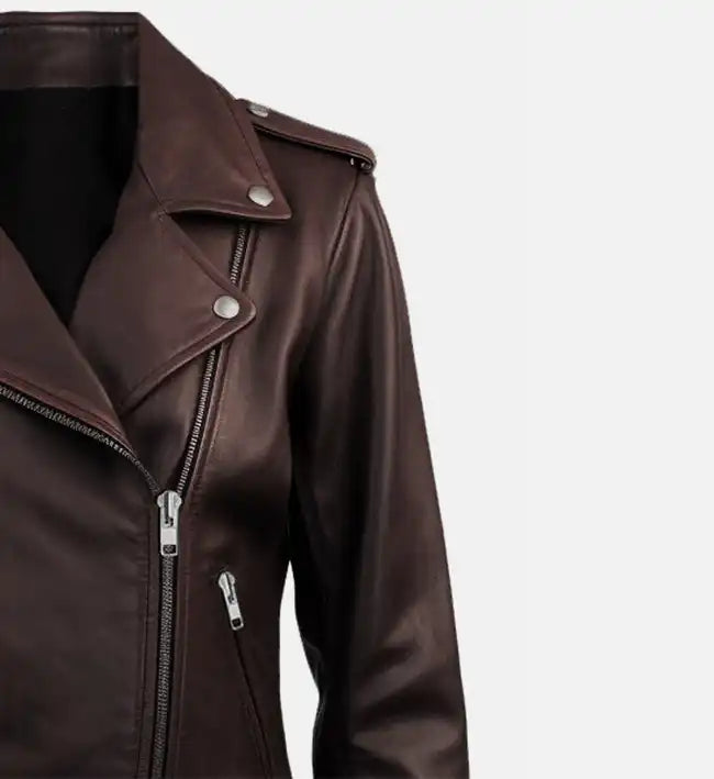 Women's Biker Leather Jacket Dark Brown