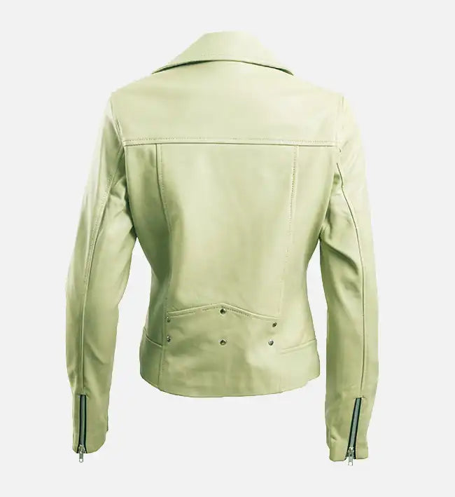 Women's Green Leather Biker Jacket