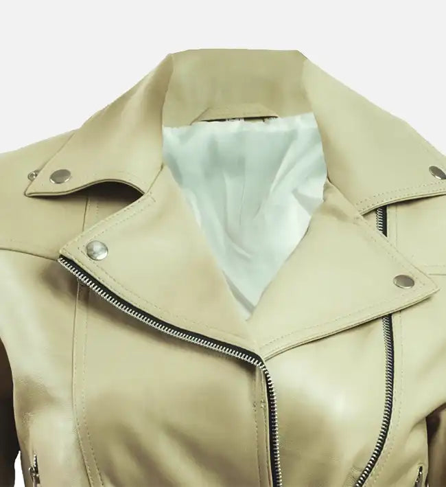 Women's Green Leather Biker Jacket