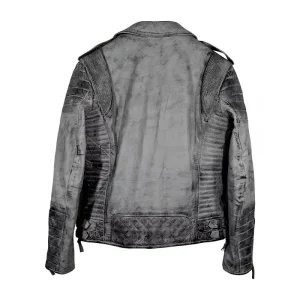 Smoke Gray Quilted Biker Leather Jacket