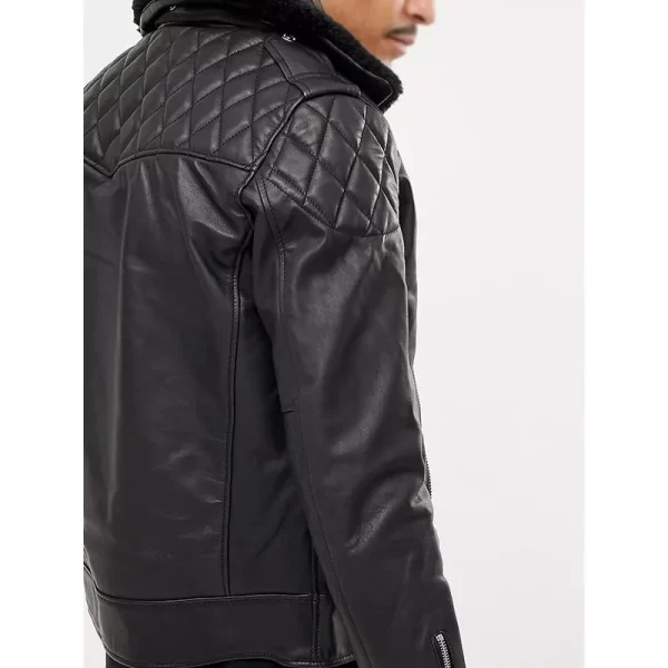 Mens Leather Biker Jacket With Collar