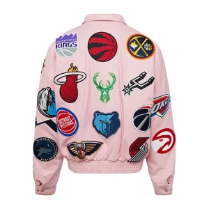 NBA Collage Vegan Pink Leather Jacket