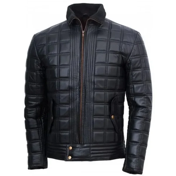 Men Black Full Quilted Zipper Leather Jacket