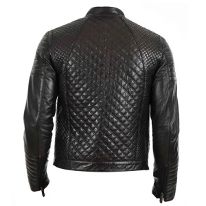Men Black Style Quilted Leather Jacket