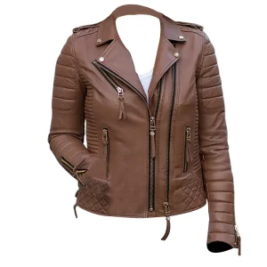 Mens Brown Style Leather Quilted Jacket
