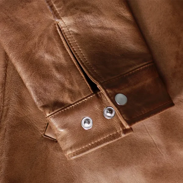 Mens Light Brown Leather Clip Jacket