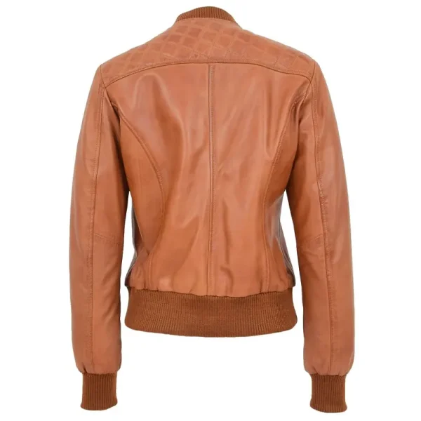 Women Brown Full Quilted Genuine Leather Jacket