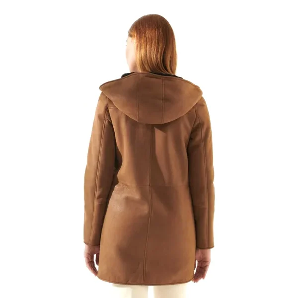 Women Brown Leather Shearling Long Coat
