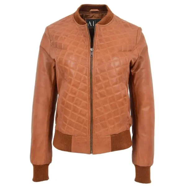 Women Brown Quilted Leather Jacket