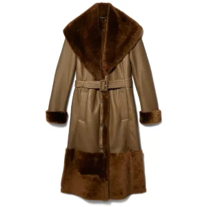 Womens Brown Leather Fur Shearling Coat