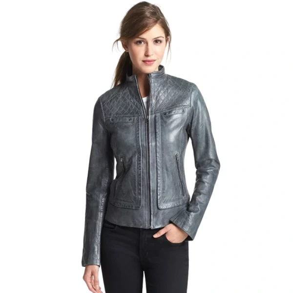 Women's Grey Quilted leather jacket Superstar